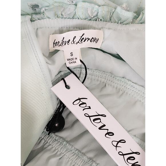 FOR LOVE & LEMONS NWT Eden Silk Metallic Hearts Midi Dress Mint Silver Size S - Picture 11 of 13